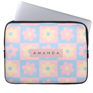 Personalized Pastel Pink Blue Retro Daisy Flower Laptop Sleeve