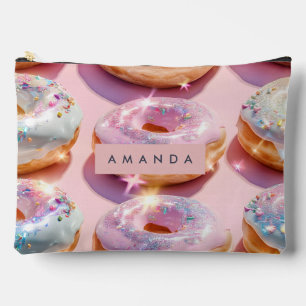 Personalized Pastel Pink Donut Sparkle Accessory Pouch