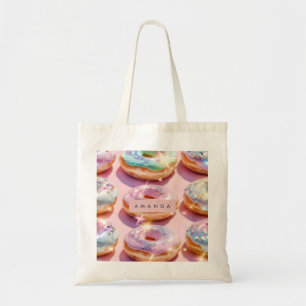 Personalized Pastel Pink Donut Sparkle Tote Bag