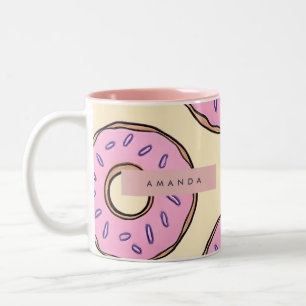 Personalized Pastel Pink Donut Two-Tone Coffee Mug