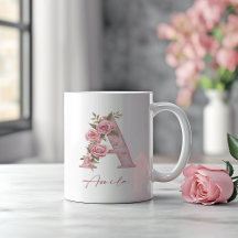 Personalized Pastel Pink Floral Monogram Letter A