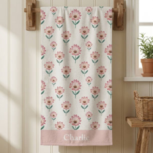 Personalized Pastel Pink Flower Kids Bath Towel
