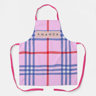 Personalized Pastel Pink Plaid with Red and Blue Apron