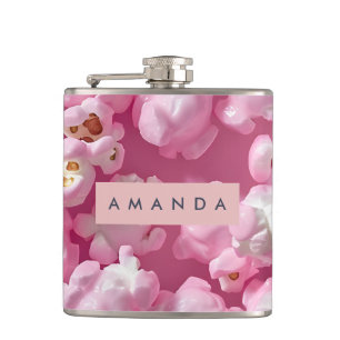 Personalized Pastel Pink Popcorn  Hip Flask