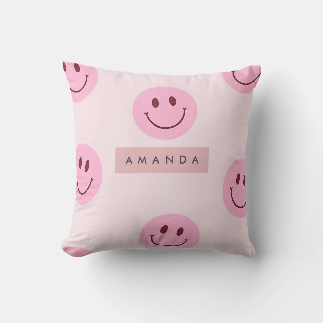 Personalized Pastel Pink Smiley Face  Cushion (Front)