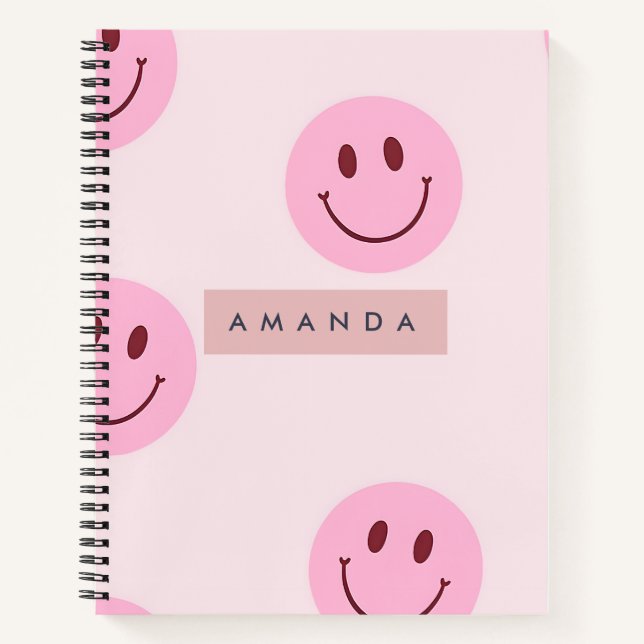 Personalized Pastel Pink Smiley Face  Notebook (Front)