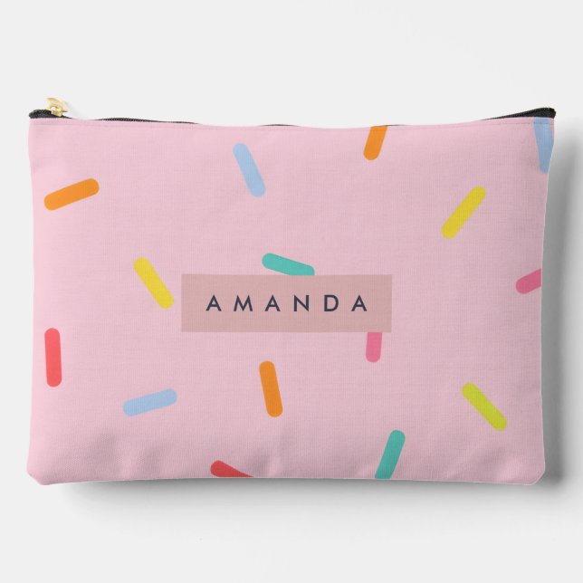 Personalized Pastel Pink Sprinkle Confetti Accessory Pouch (Front)
