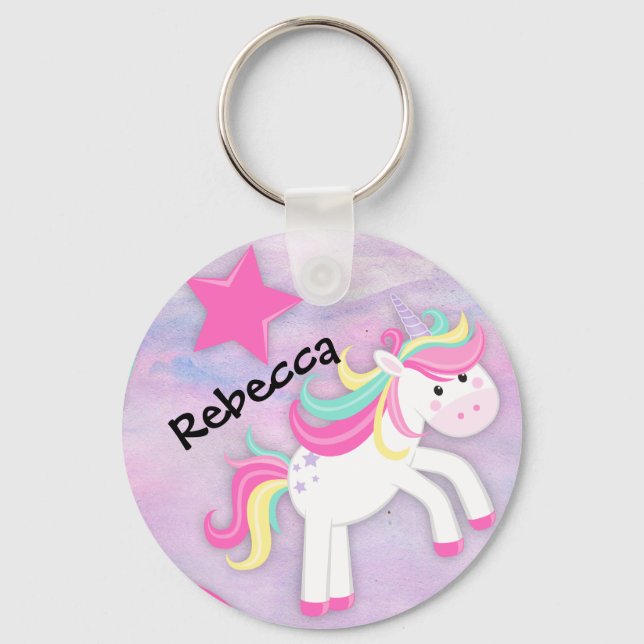 Personalized Pastel Pink Unicorn Key Ring (Front)