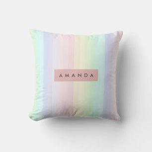 Personalized Pastel Rainbow Stripe Cushion