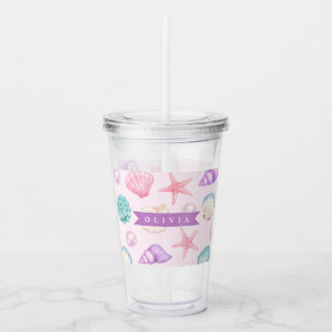 Personalized Pastel Seashell Coastal Custom Name Acrylic Tumbler