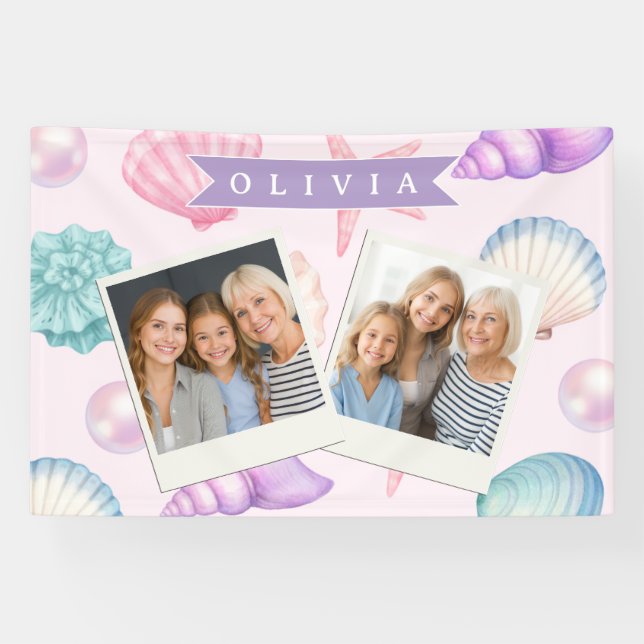 Personalized Pastel Seashell Coastal Custom Name Banner (Horizontal)