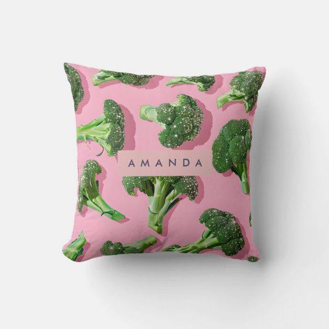 Personalized Pastel Sparkle Green Broccoli  Cushion (Front)