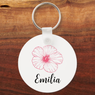 Personalized Pastel spring pink desi hibiscus Key Ring