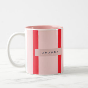 Personalized Pastel Stripes with Floral Accent Two-Tone Coffee Mug