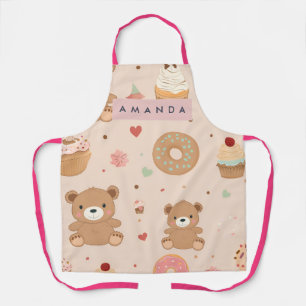 Personalized Pastel Teddy Bear and Donut Dessert Apron