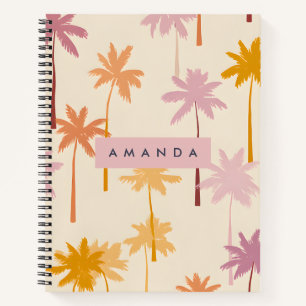 Personalized Pastel Tropical Sunset Palm Tree Notebook