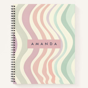 Personalized Pastel Wavy Stripe Style Notebook