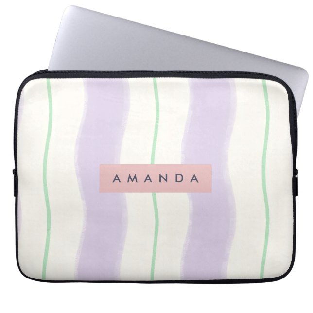 Personalized Pastel Wavy Stripes in Lavender  Laptop Sleeve (Front)