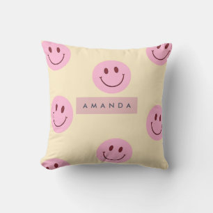 Personalized Pastel Yellow & Pink Smiley Face Cushion