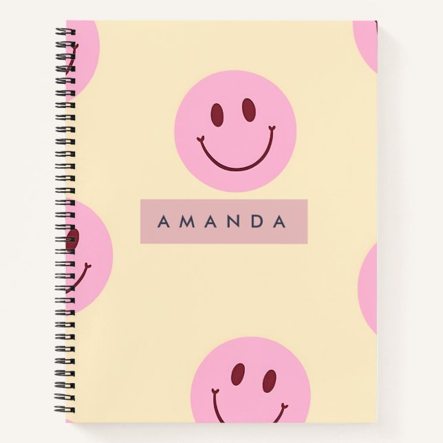 Personalized Pastel Yellow & Pink Smiley Face Notebook (Front)