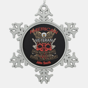 Personalized Patriotic American Veteran  Snowflake Pewter Christmas Ornament