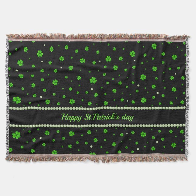 Personalized Pattern of green shamrocks with pearl Throw Blanket (Front)