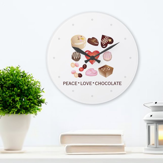 Personalized Peace Love Chocolate Candy Heart Large Clock (Creator Uploaded)