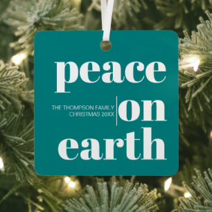 Personalized Peace On Earth Christmas Modern Photo Metal Tree Decoration