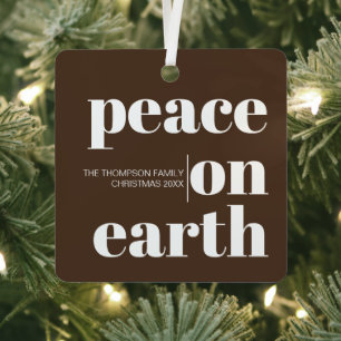Personalized Peace On Earth Christmas Modern Photo Metal Tree Decoration
