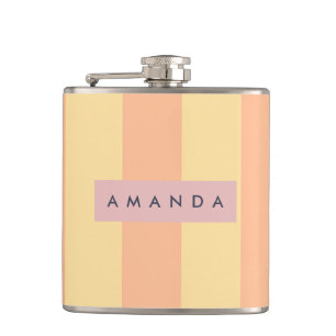 Personalized Peach and Cream Candy Stripe Hip Flask