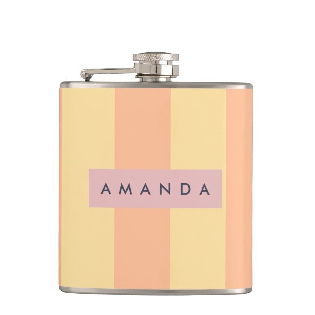 Personalized Peach and Cream Candy Stripe Hip Flask (Front)