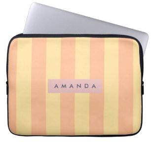 Personalized Peach and Cream Candy Stripe Laptop Sleeve