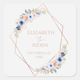 Personalized Peach Blue Wedding Collection Square Sticker