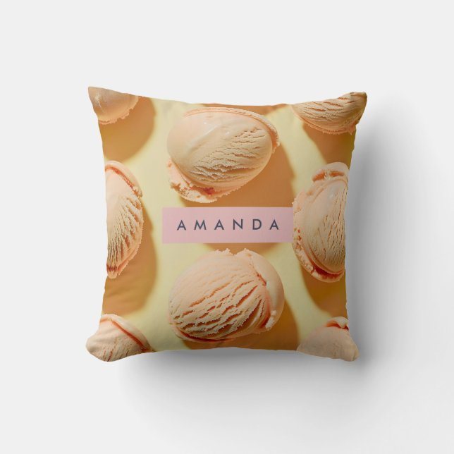 Personalized Peach Ice Cream Scoop  Cushion (Front)