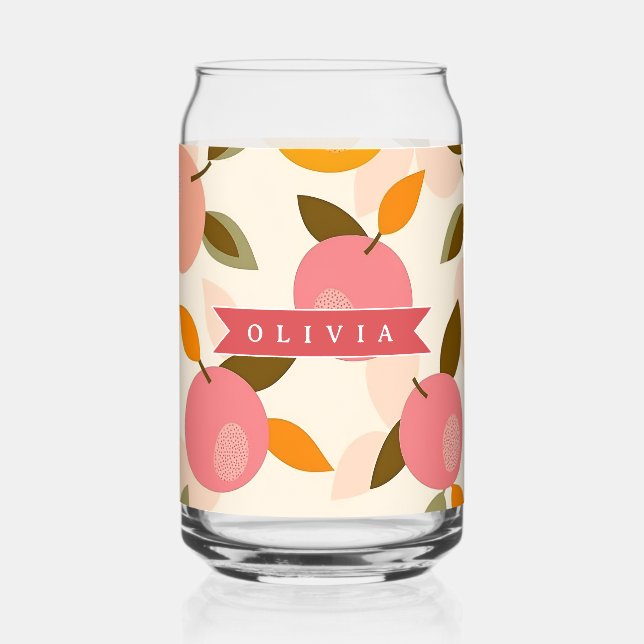 Personalized Peach Pattern Cute Retro Summer Can Glass (Front)