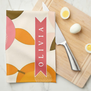 Personalized Peach Pattern Cute Retro Summer Tea Towel
