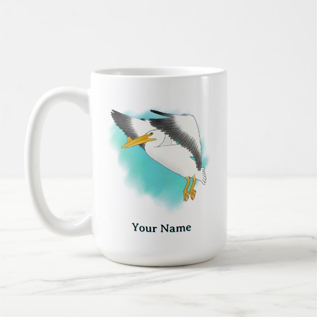 Personalized Pelican with Blue Background Coffee Mug (Left)