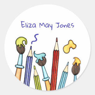 Personalized Pencils and Paintbrushes Classic Round Sticker