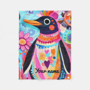 Personalized Penguin Blanket: Colorful Arctic Fleece Blanket