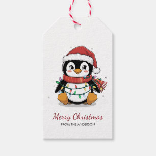 Personalized Penguin in Santa Hat Christmas Gift Tags