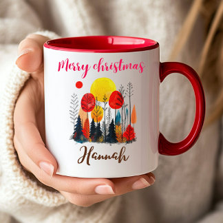 Personalized Peony Botanical christmas Two-Tone Coffee Mug