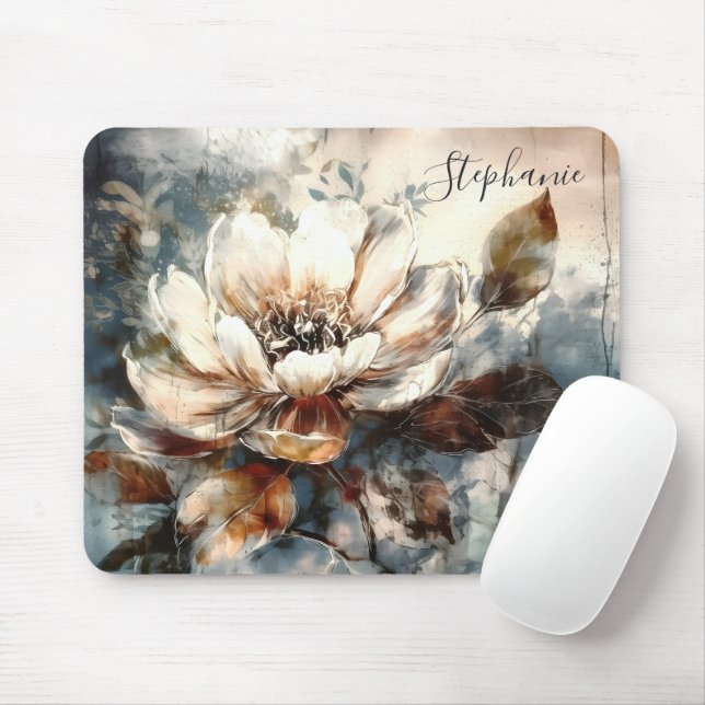 Personalized Peony Watercolor Bloom Art Mouse Pad (With Mouse)