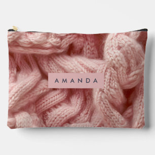 Personalized Personalized Pink Cable Knit  Accessory Pouch