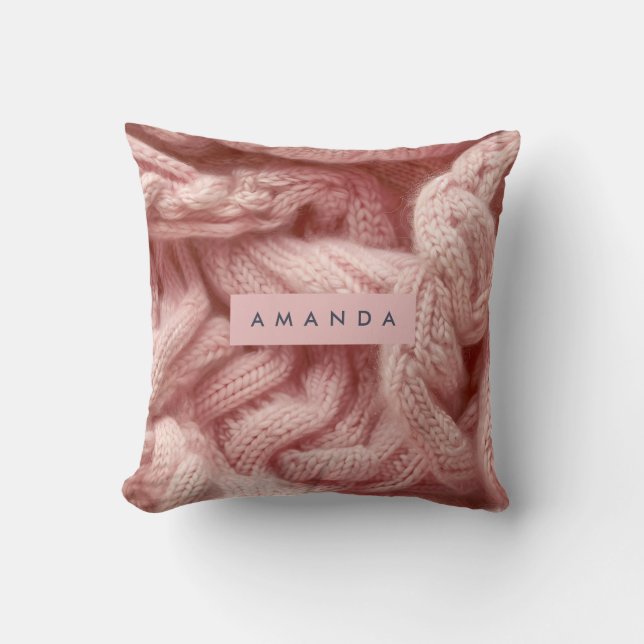 Personalized Personalized Pink Cable Knit  Cushion (Front)