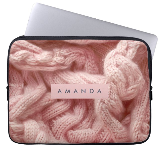 Personalized Personalized Pink Cable Knit  Laptop Sleeve (Front)
