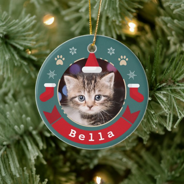Personalized Pet Cat Photo Meowy Christmas Holiday Ceramic Tree Decoration (Tree)