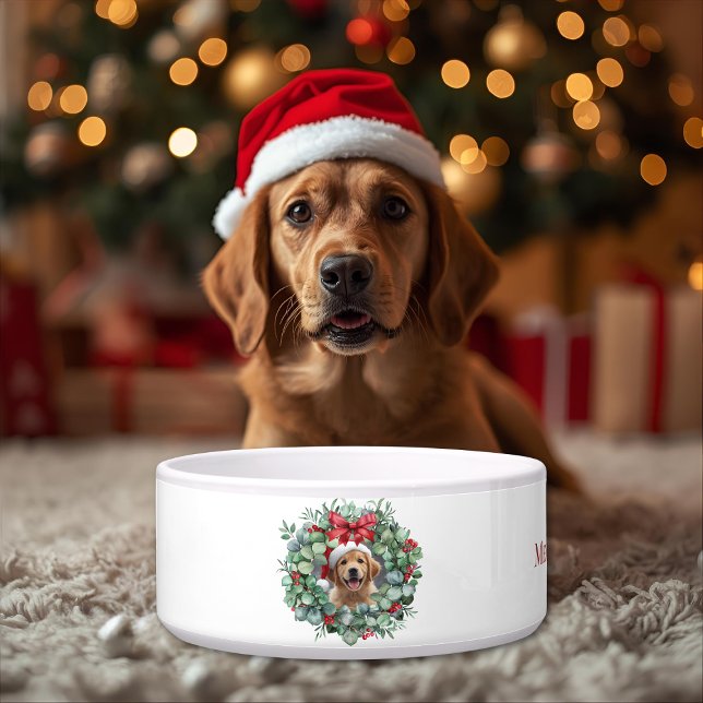 Personalized Pet Christmas Bowl with Wreath & Name (Creator Uploaded)