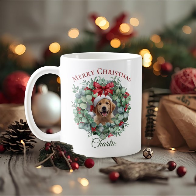 Personalized Pet Christmas Mug with Wreath & Name (Creator Uploaded)