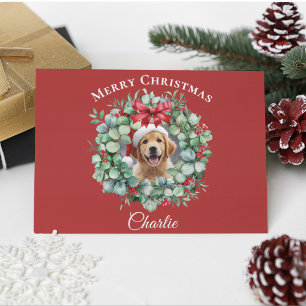 Personalized Pet Christmas with Wreath & Name Postcard