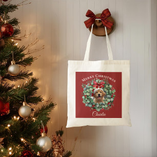 Personalized Pet Christmas with Wreath & Name Tote